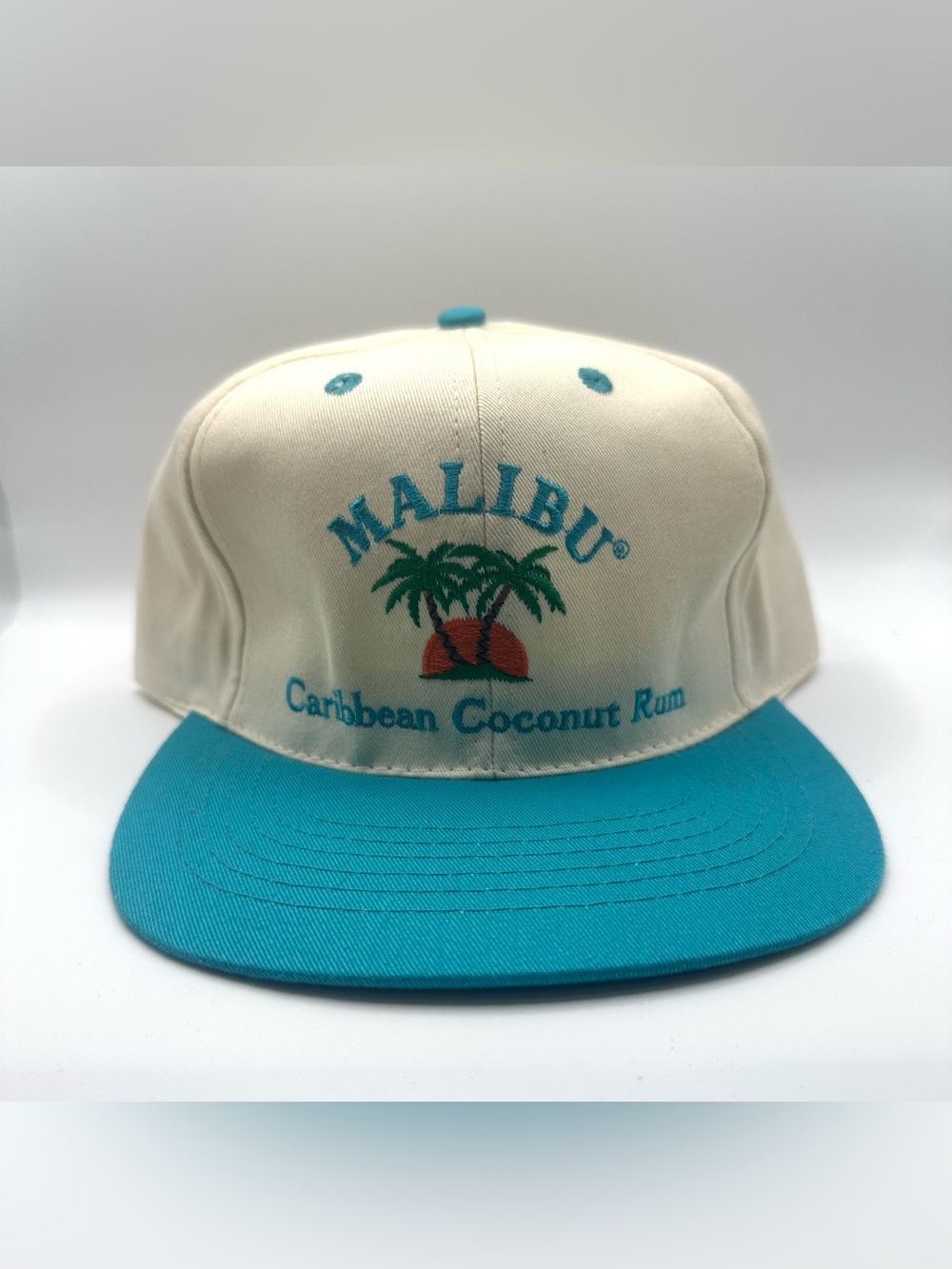 Malibu Caribbean Coconut Rum Distillery Advertising Snapback Hat White/Teal